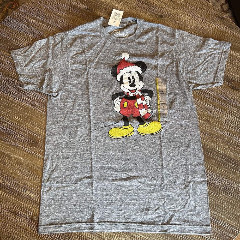 Disney Mickey Mouse S Christmas‎ T Shirt Gray Athletic fit Men's Graphic Tee NWT